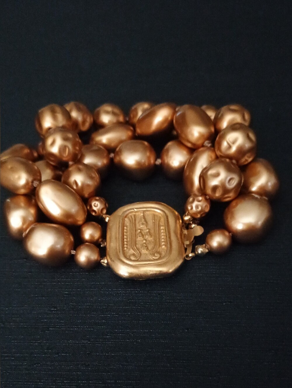 Vintage Etruscan Gold-Tone Multi-Strand Beaded Bracelet By Carolee
